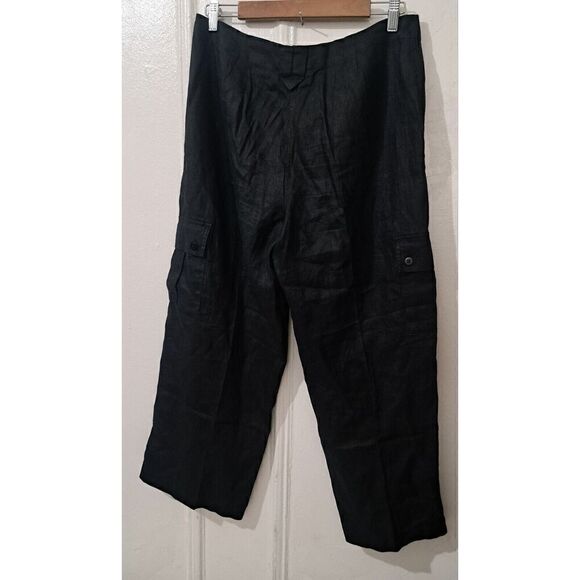 Real Comfort Womens Size 10 Wide Leg 100% Linen Cargo Pant Black LAGENLOOK - Picture 4 of 7